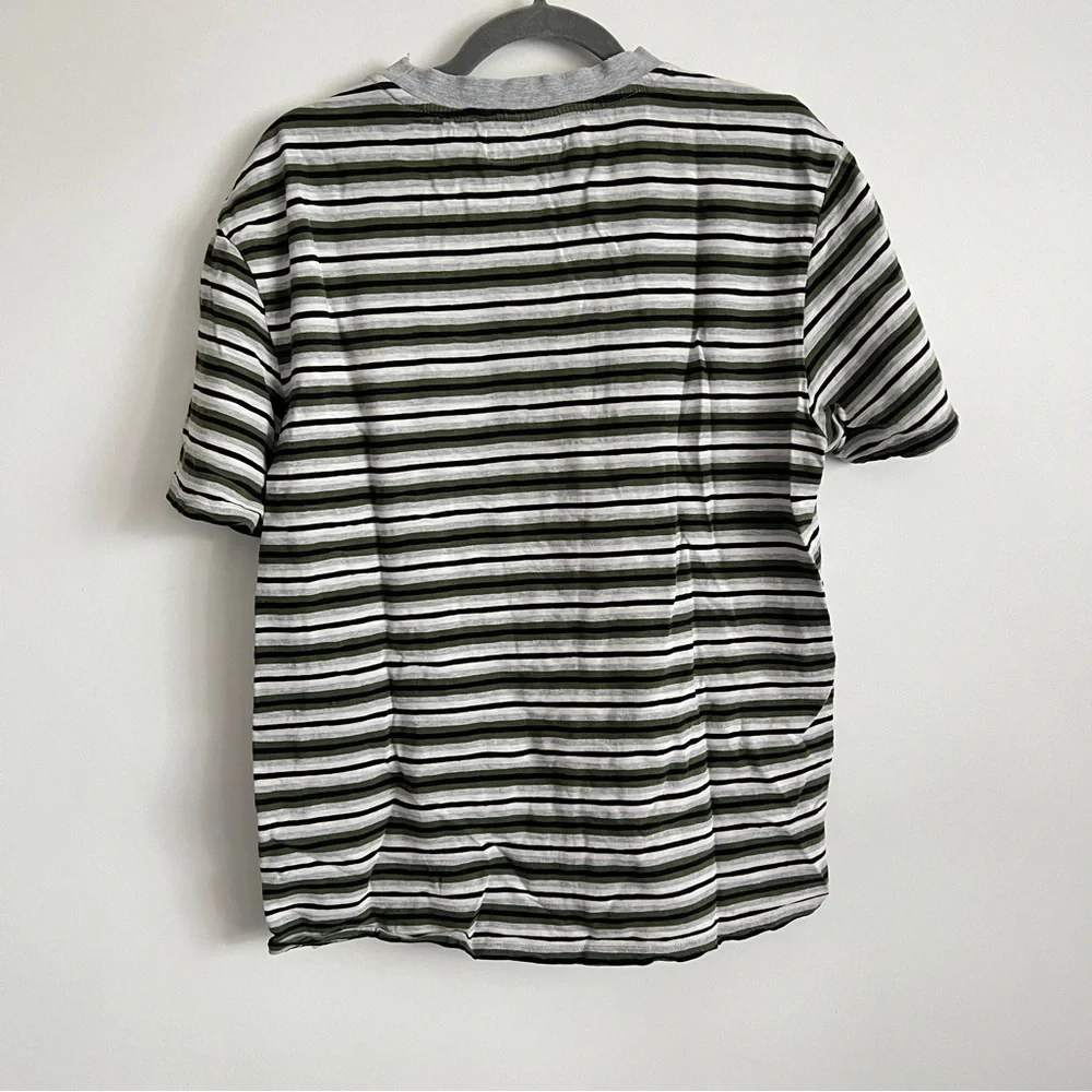 Vintage Guess Jeans USA Green Gray Stripe Logo T-Shirt Size S Y2K 90s Style - Picture 4 of 7